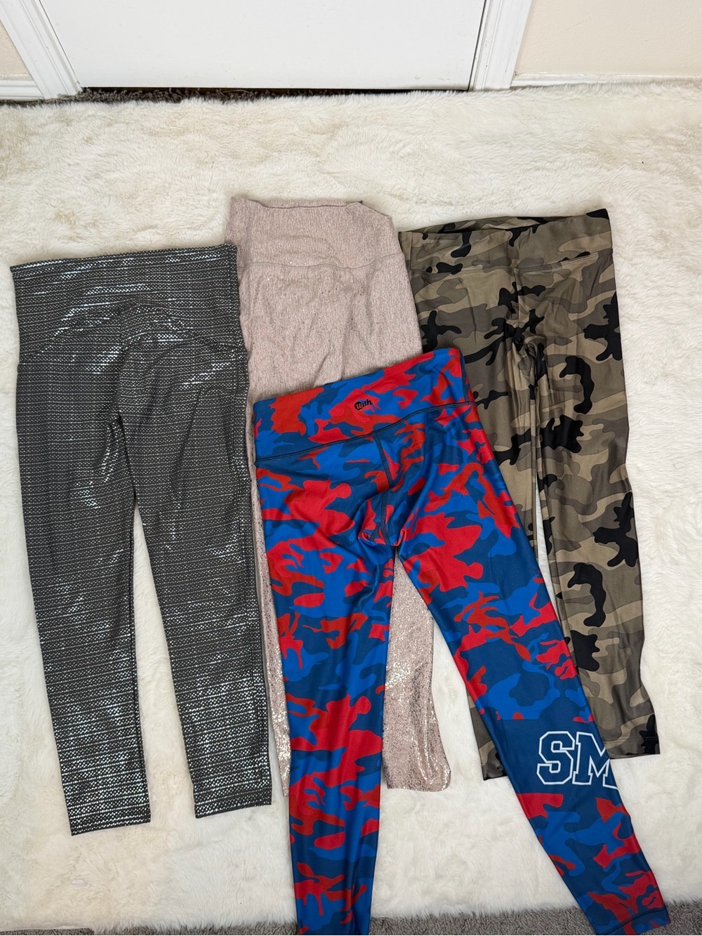 Women Blue and Red Camo Leggings - Athletic Bottoms